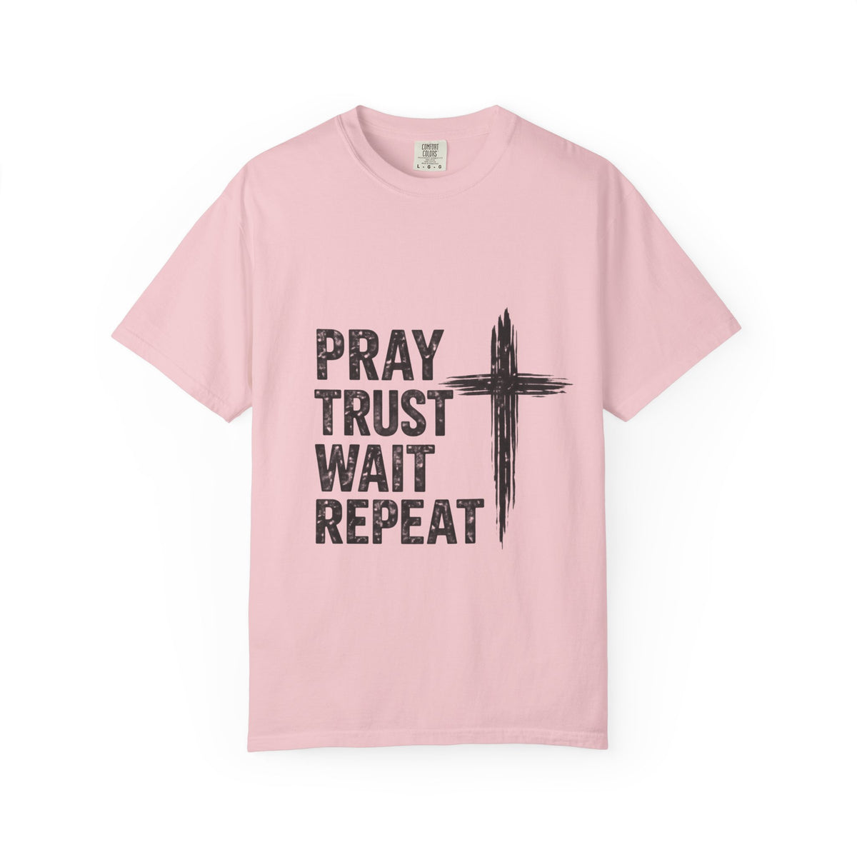 Prayer Trust Wait Repeat T-Shirt — Christian Faith Cross Graphic Tee
