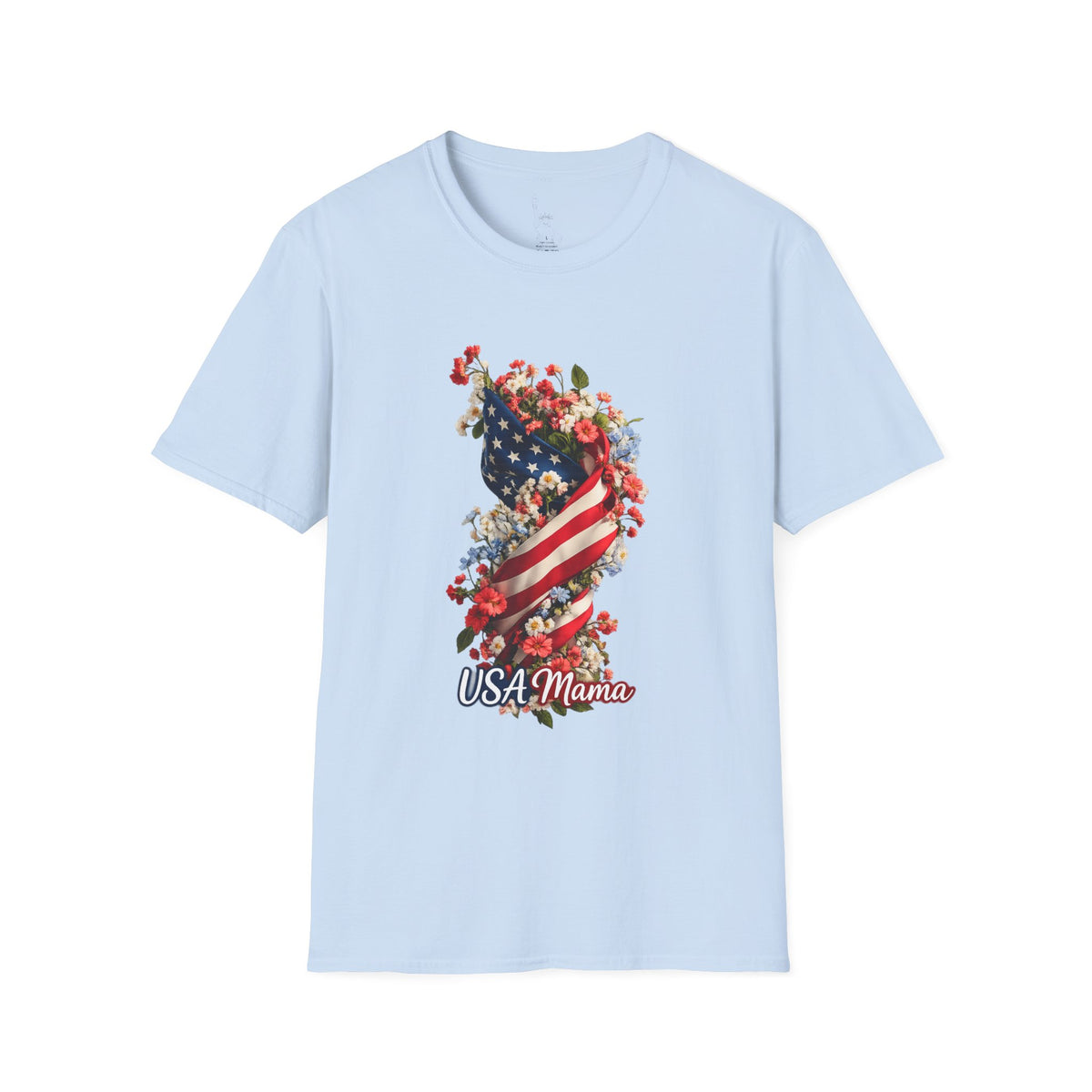 USA Mama T-Shirt | American Flag Floral Design, Patriotic Mom Tee