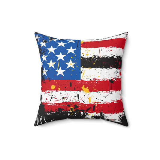 American Flag Graffiti Spun Polyester Square Pillow
