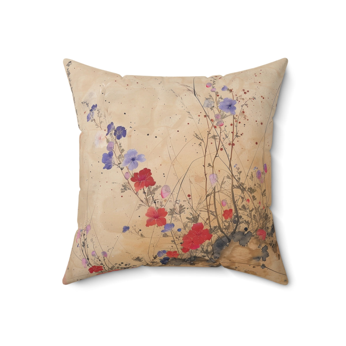 Japanese Wildflowers on a Spun Polyester Square Pillow