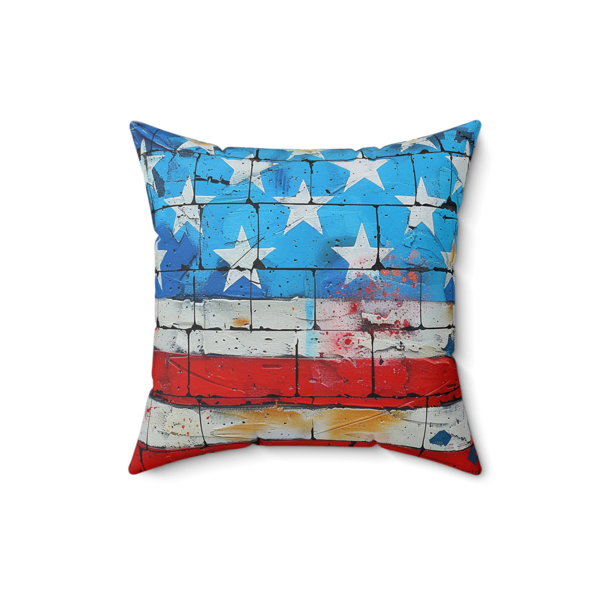 American Flag Graffiti Spun Polyester Square Pillow