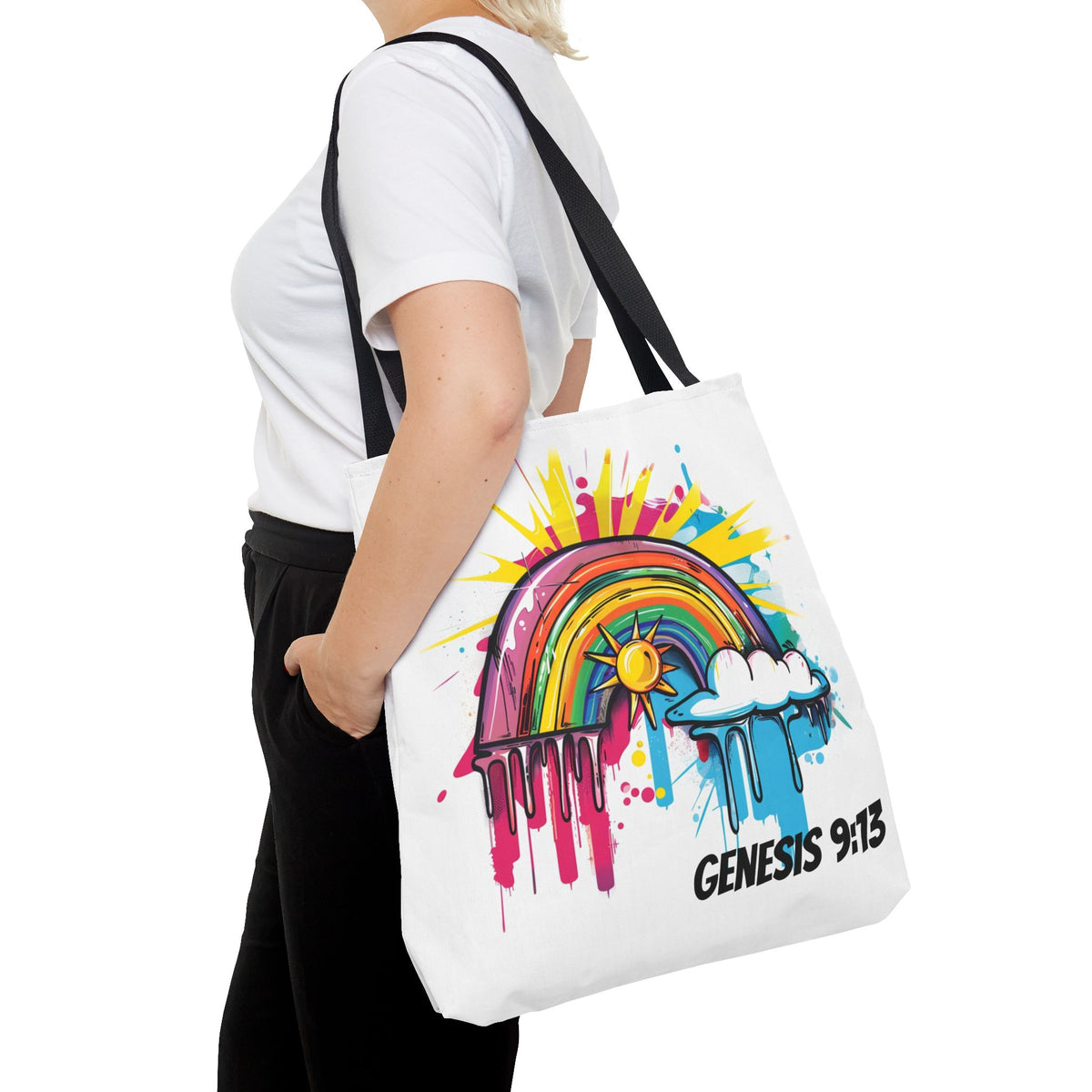 Genesis 9:13 Graffiti Style Rainbow Tote Bag