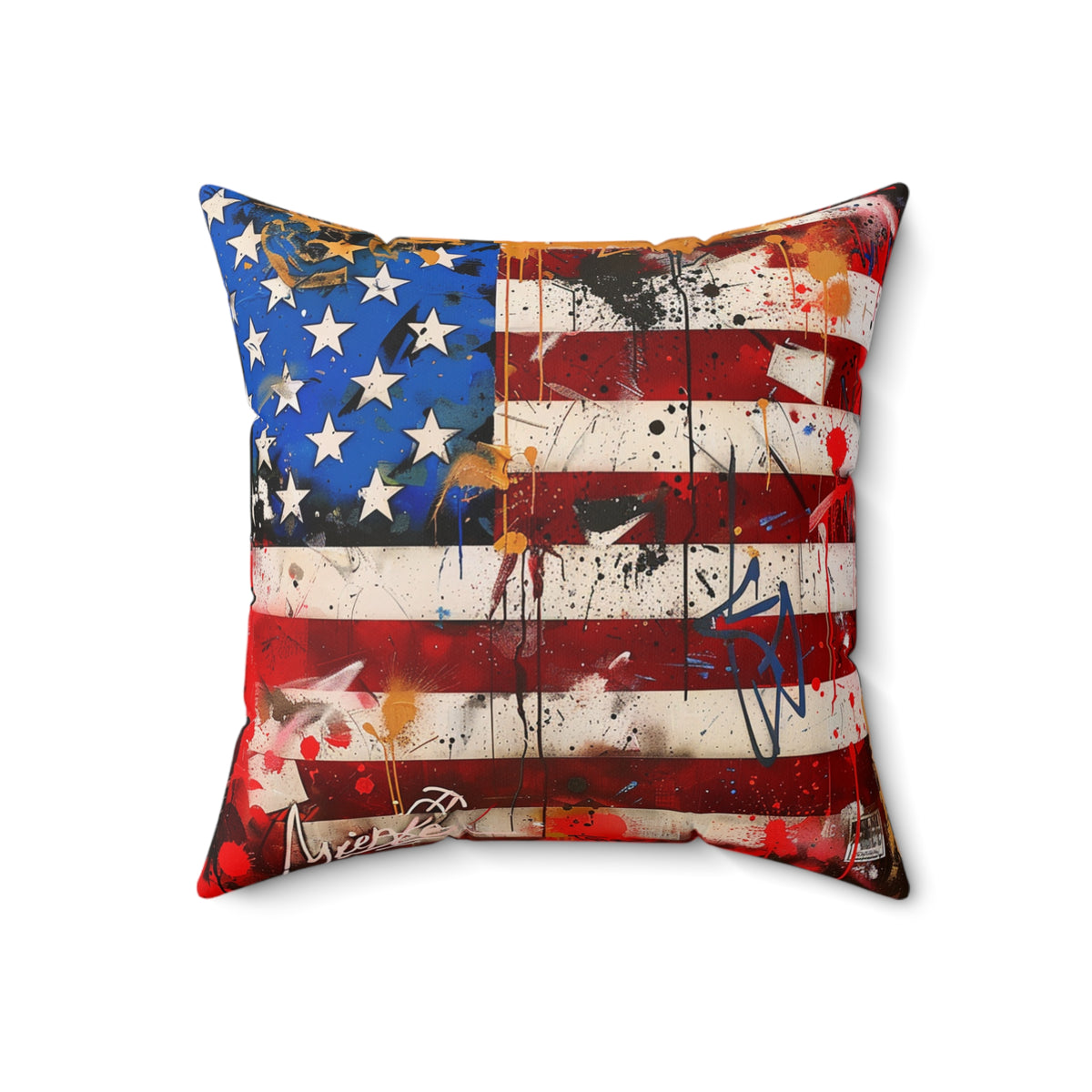 American Flag Graffiti Spun Polyester Square Pillow