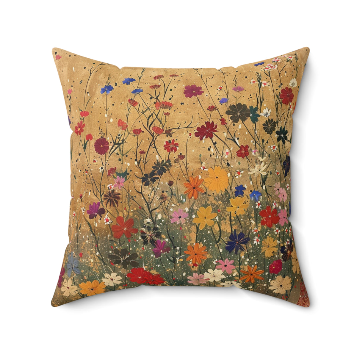 Japanese Wildflowers on a Spun Polyester Square Pillow