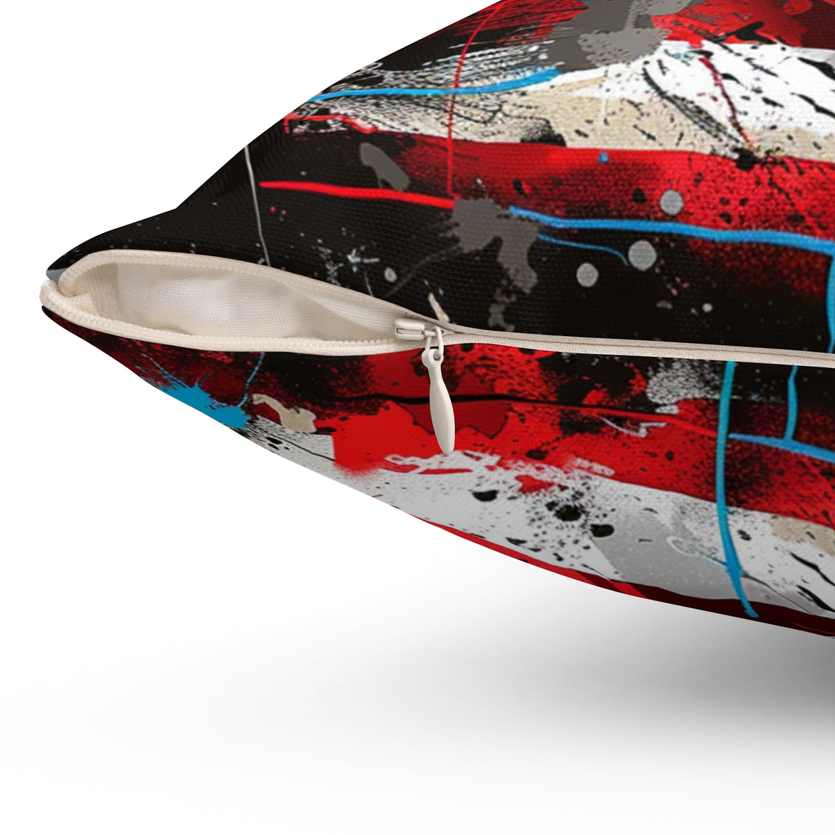 American Flag Graffiti Spun Polyester Square Pillow