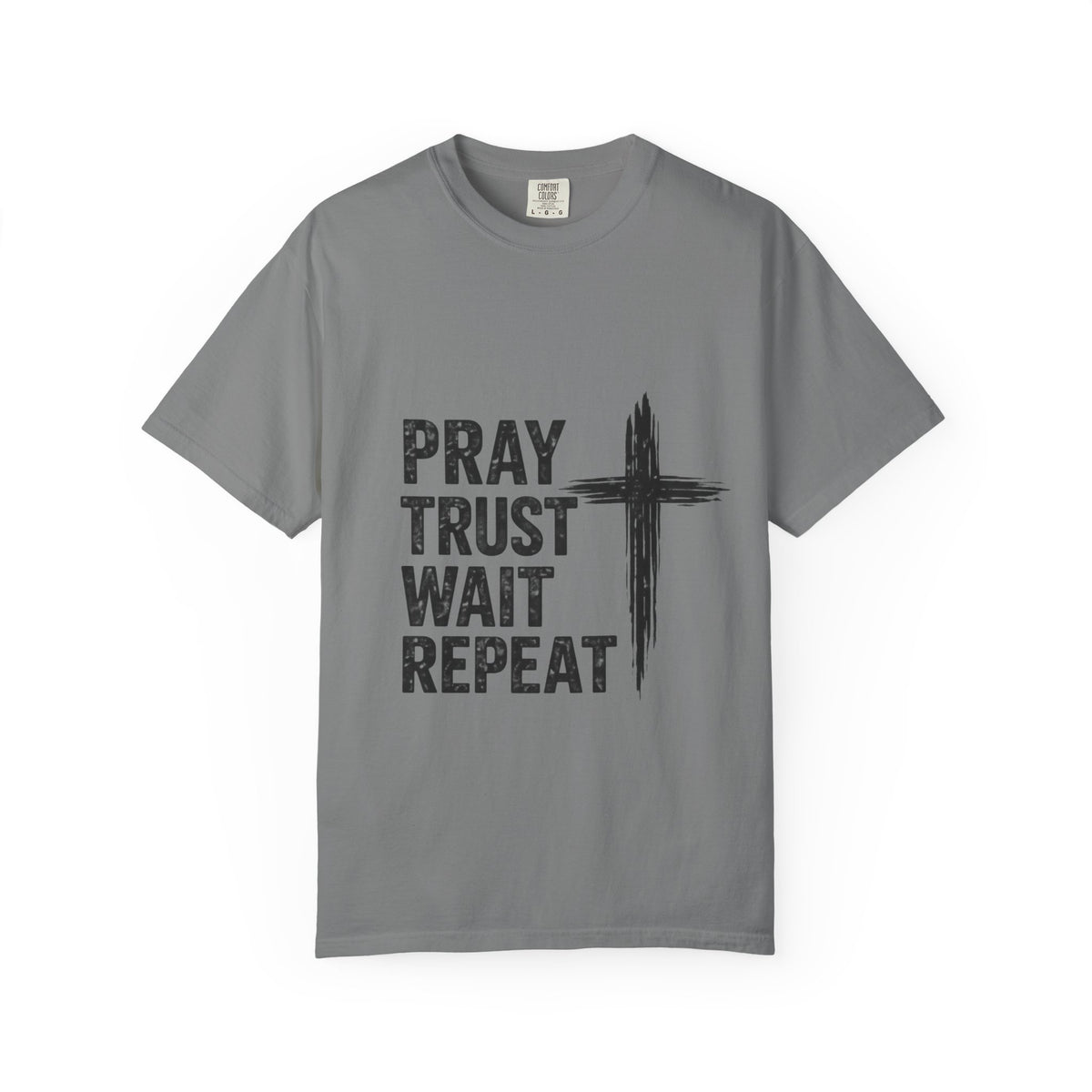 Prayer Trust Wait Repeat T-Shirt — Christian Faith Cross Graphic Tee