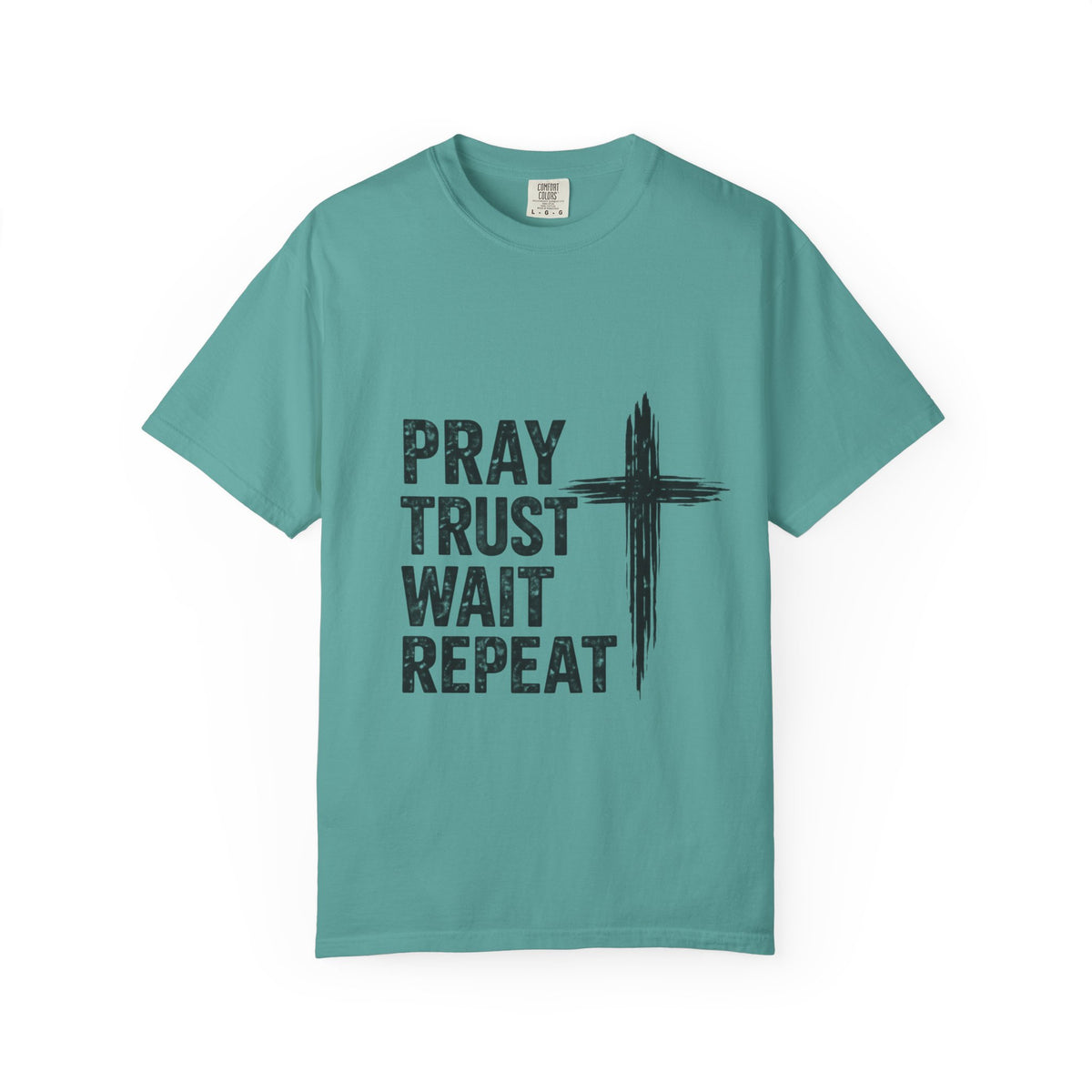 Prayer Trust Wait Repeat T-Shirt — Christian Faith Cross Graphic Tee