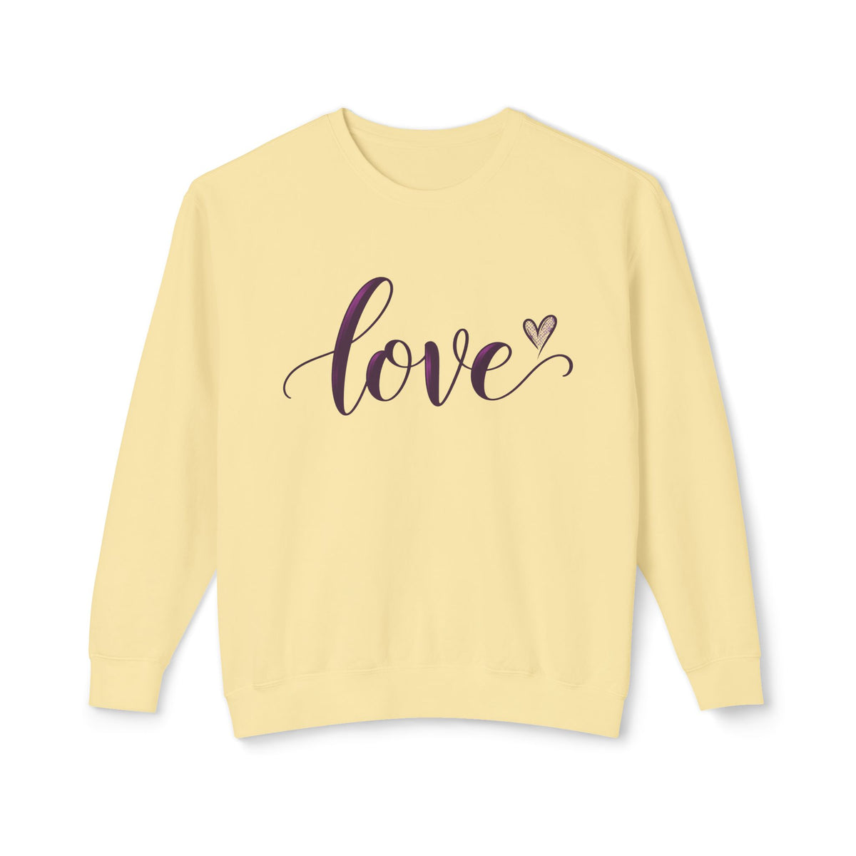 Love Script Crewneck Sweatshirt — Feminine Purple Heart Love Design