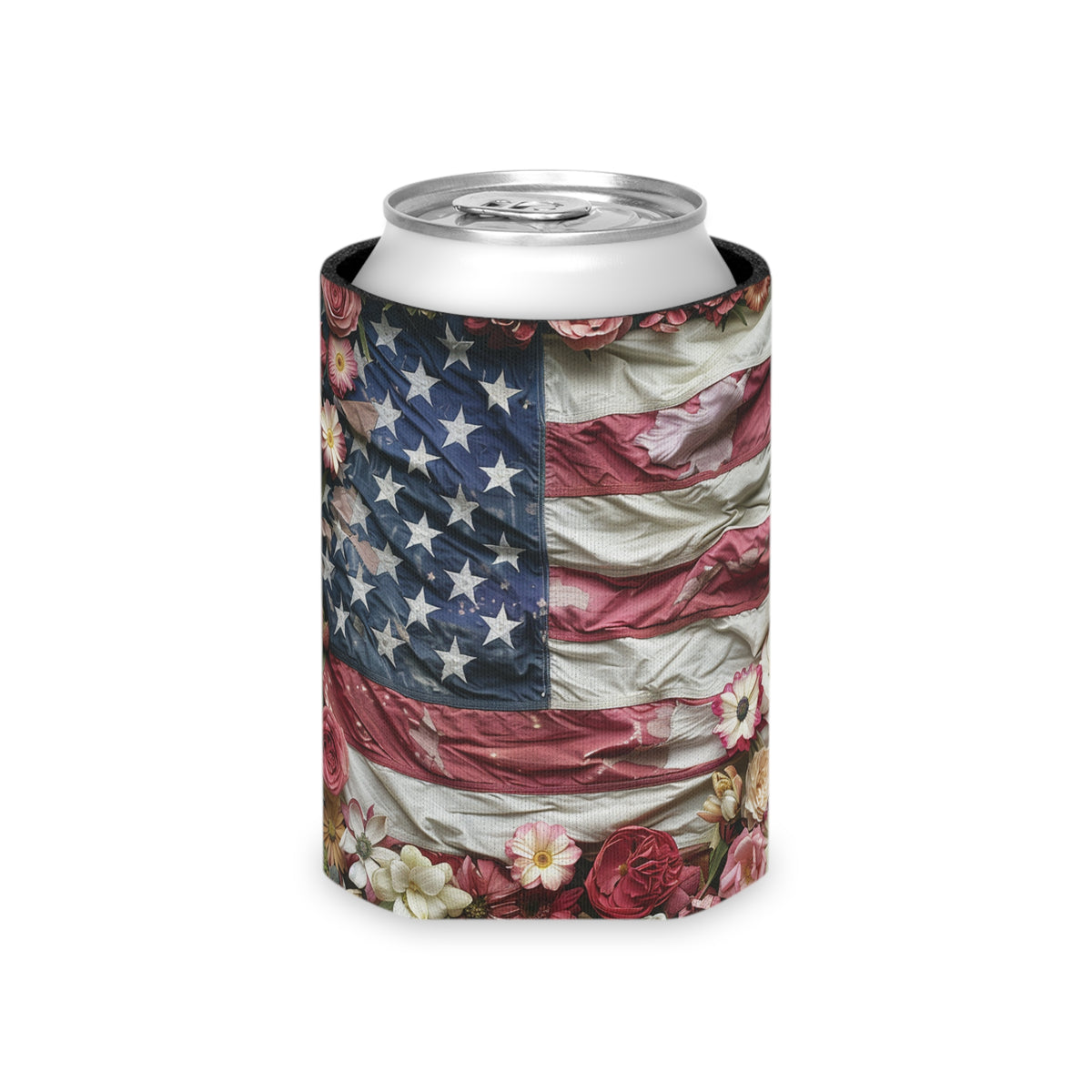 Patriotic Pride Floral Can Cooler - Koozie - Fourth of July - 4th of July