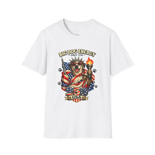 Big Dog Energy graphic T-Shirt | Patriotic American flag dog, 4th of July