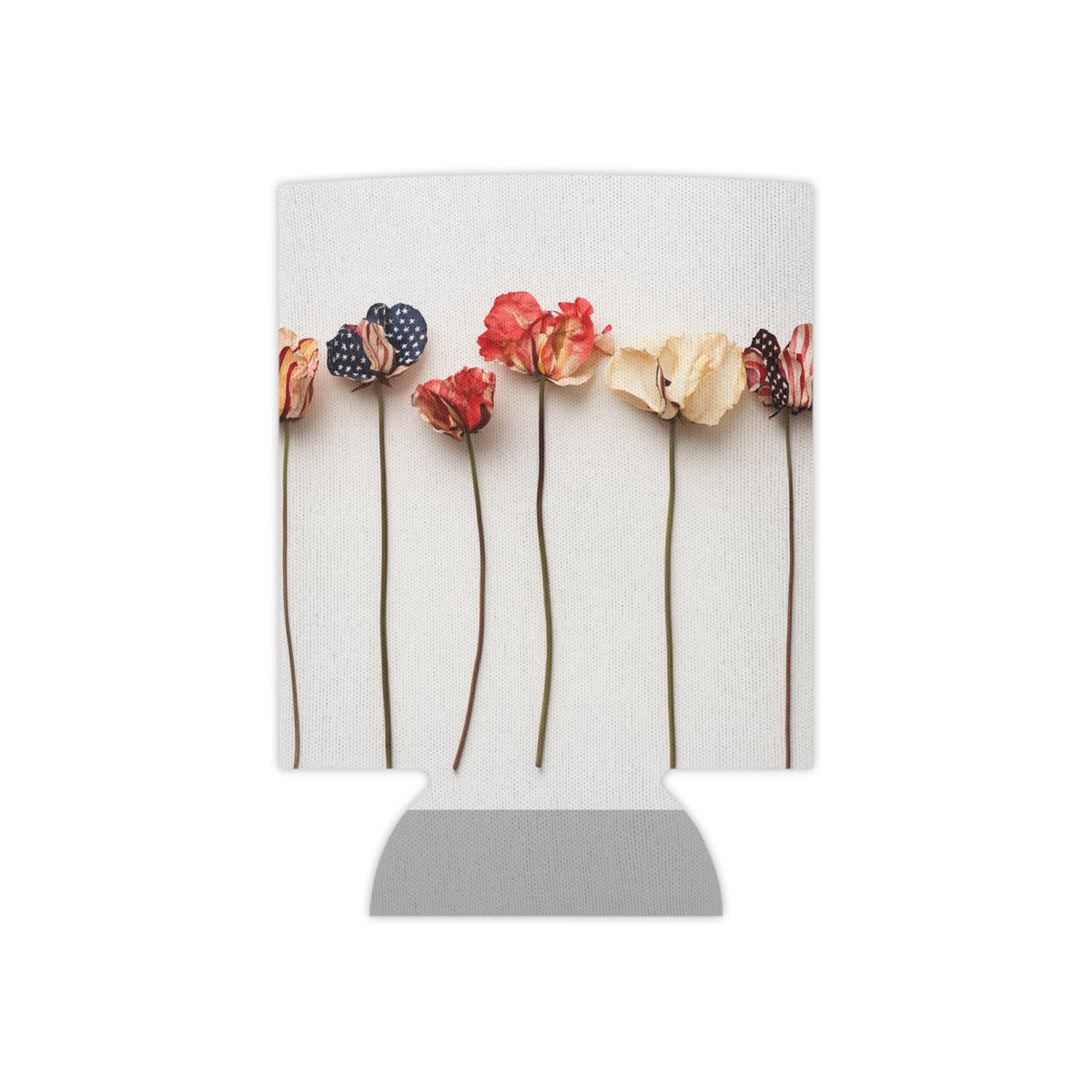 American Floral Can Cooler, Patriotic Drink Sleeve, USA Flower Beverage Holder, Fourth of July Koozie, Red White Blue Insulator
