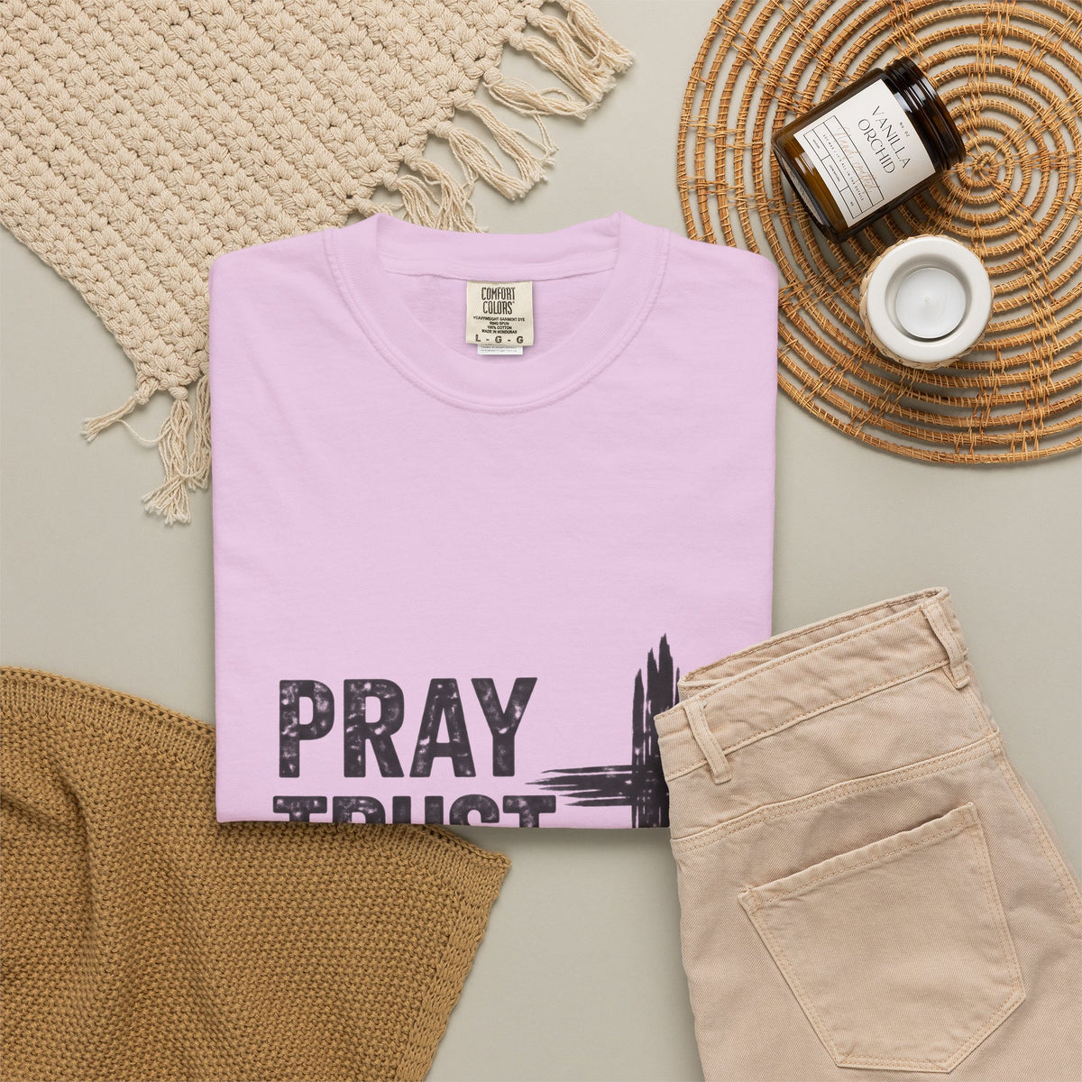 Prayer Trust Wait Repeat T-Shirt — Christian Faith Cross Graphic Tee