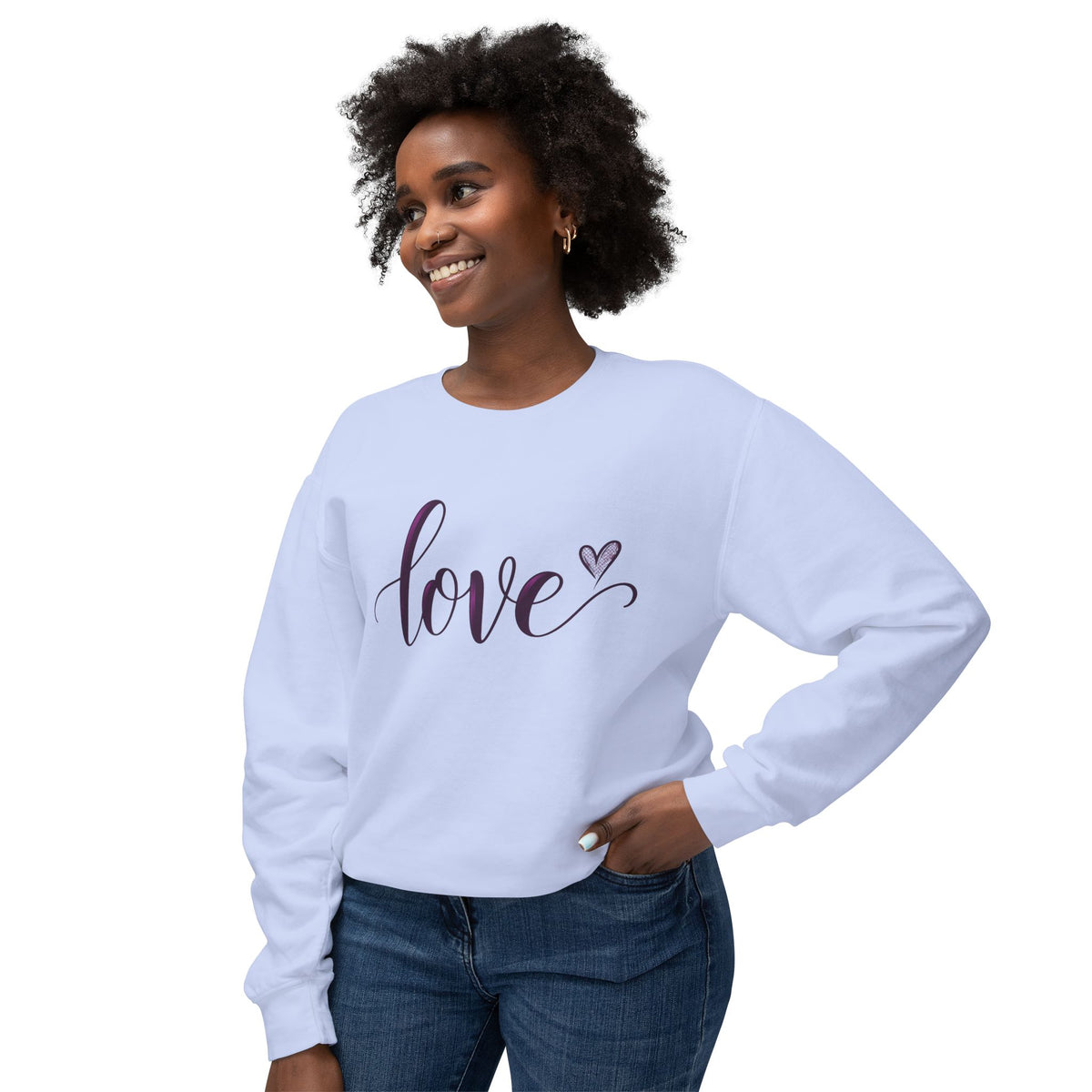 Love Script Crewneck Sweatshirt — Feminine Purple Heart Love Design