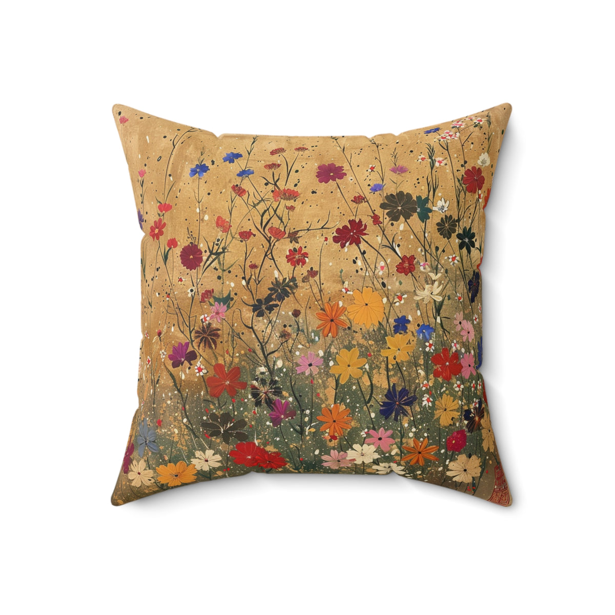 Japanese Wildflowers on a Spun Polyester Square Pillow