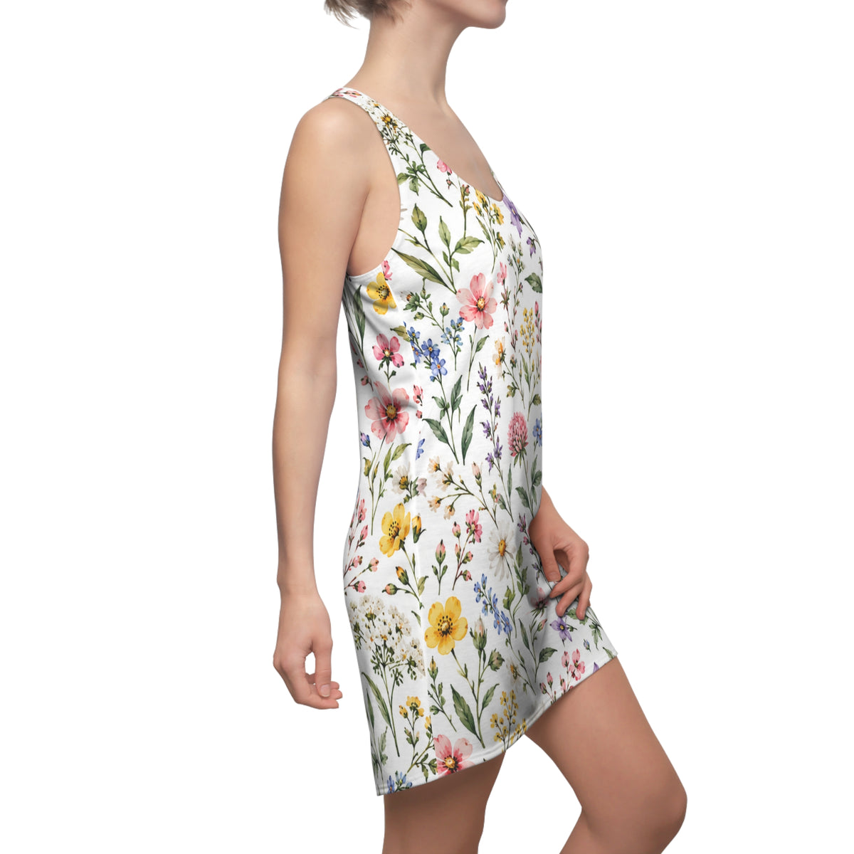 Floral Meadow Racerback Dress — All-Over Watercolor Wildflower Print