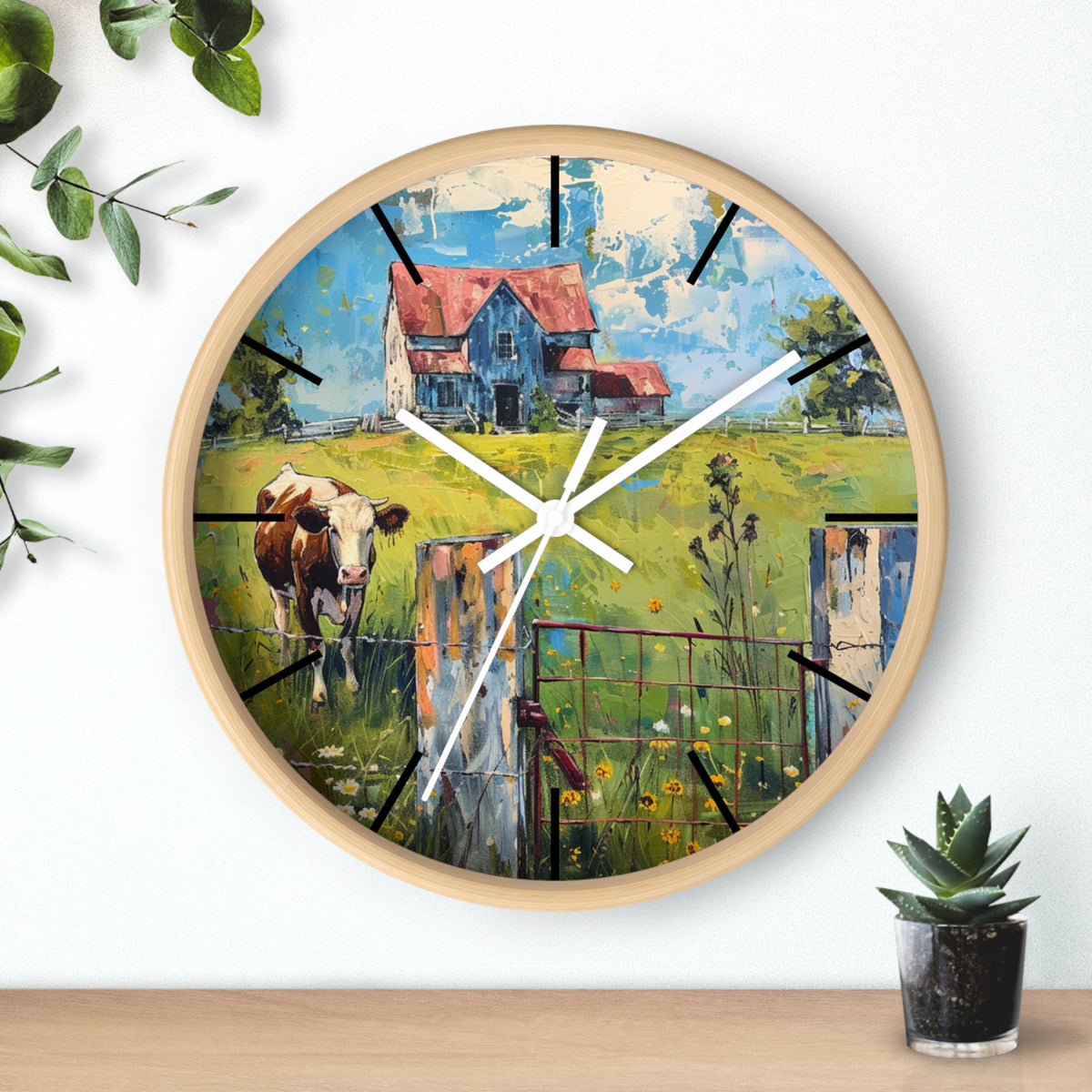 Farmhouse Scene Wall Clock, Farmhouse Wall Decor, Cow and Barn Clock, Rustic Farmhouse Clock, Wall Decor Clock, Country Kitchen Clock