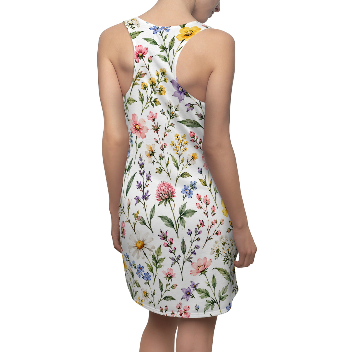 Floral Meadow Racerback Dress — All-Over Watercolor Wildflower Print