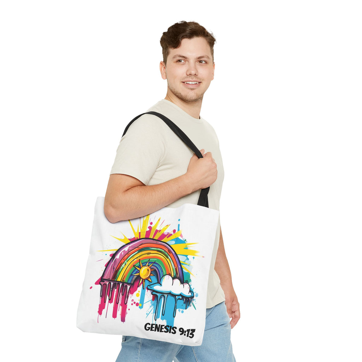 Genesis 9:13 Graffiti Style Rainbow Tote Bag