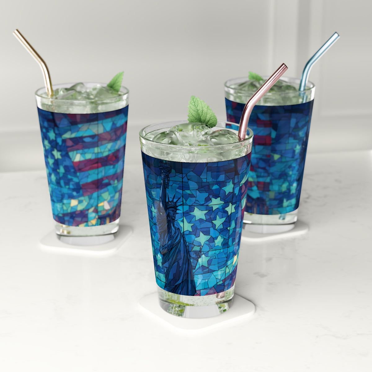 Statue of Liberty Mosaic Pint Glass | American Stars Flag Pattern