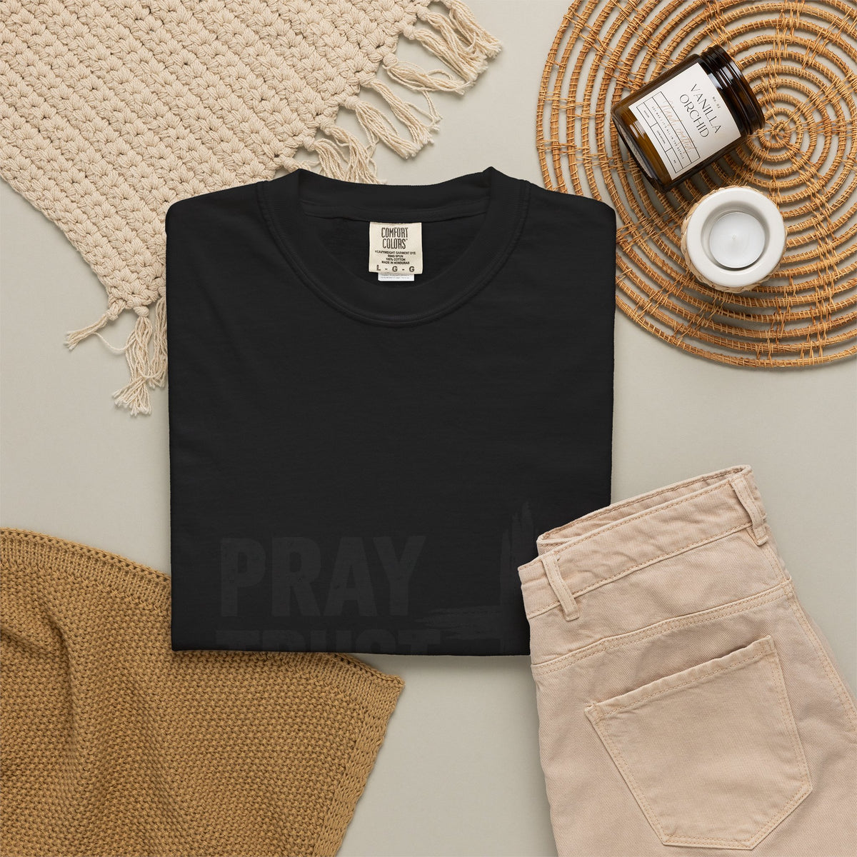 Prayer Trust Wait Repeat T-Shirt — Christian Faith Cross Graphic Tee