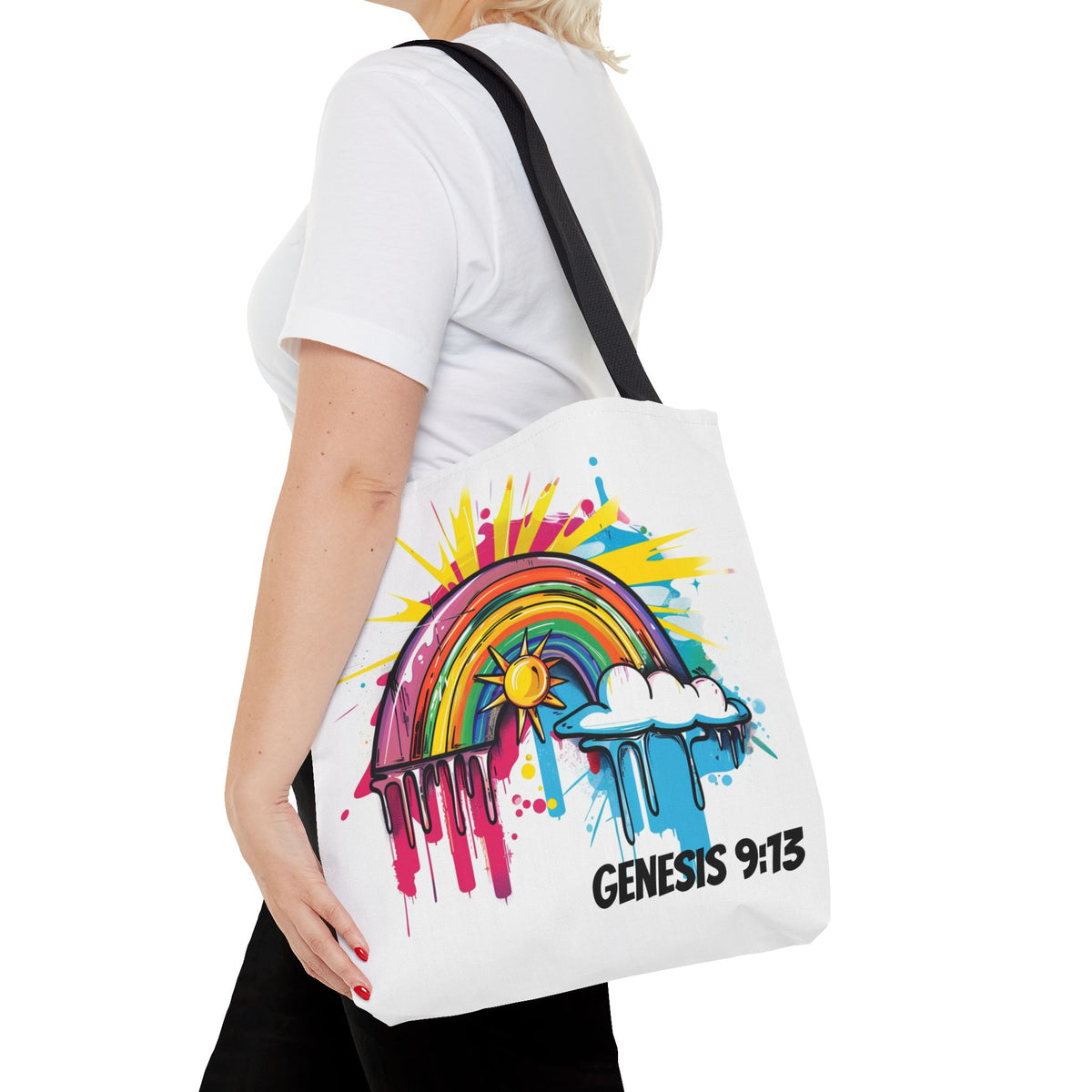 Genesis 9:13 Graffiti Style Rainbow Tote Bag