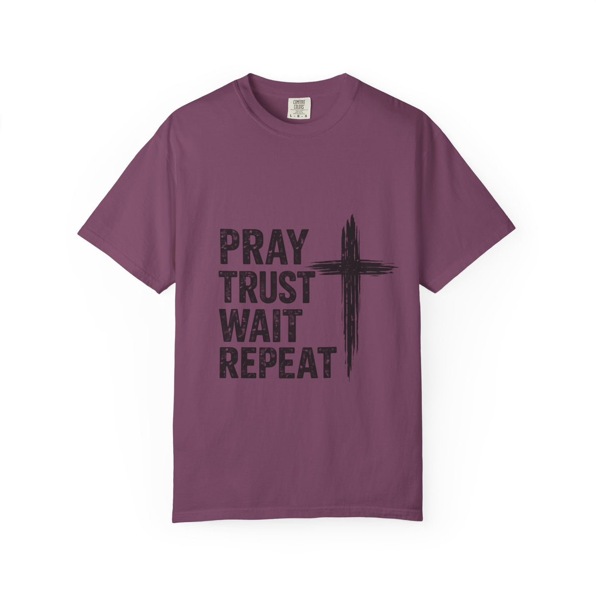 Prayer Trust Wait Repeat T-Shirt — Christian Faith Cross Graphic Tee