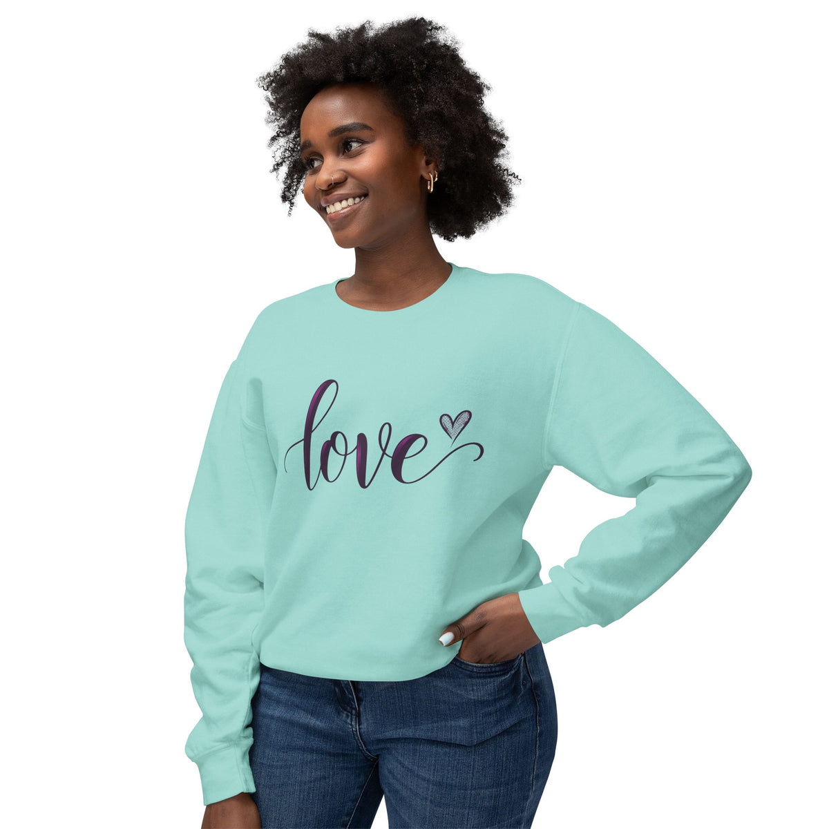 Love Script Crewneck Sweatshirt — Feminine Purple Heart Love Design