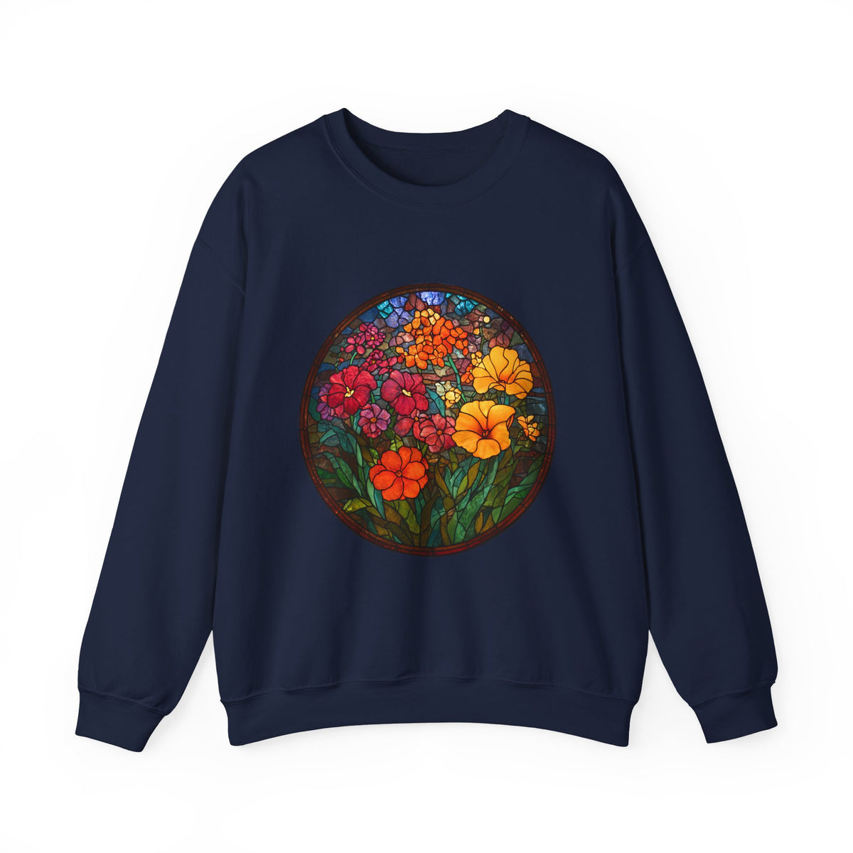 Stained Glass Floral Garden sweatshirt | Colorful Flower Circle Art