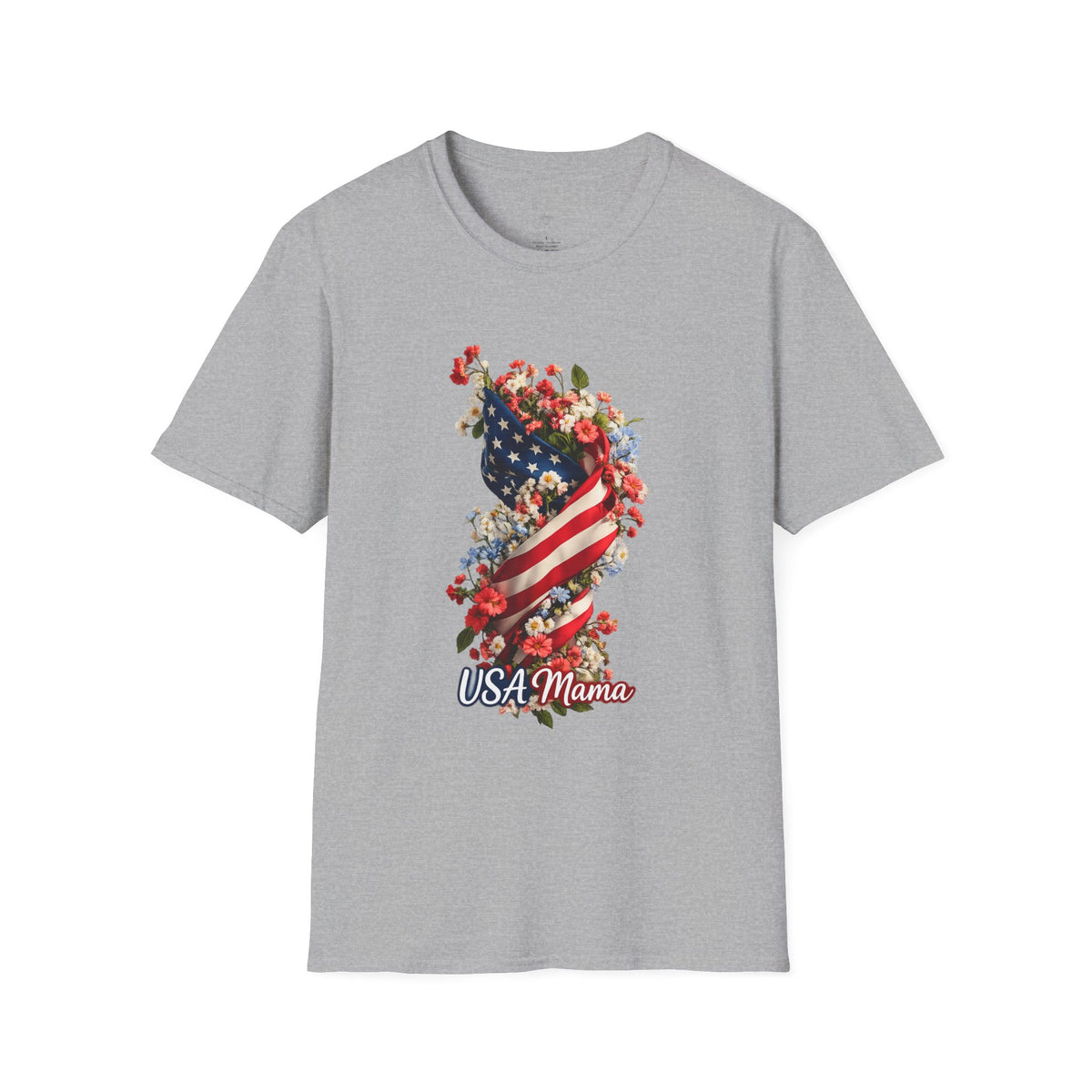 USA Mama T-Shirt | American Flag Floral Design, Patriotic Mom Tee
