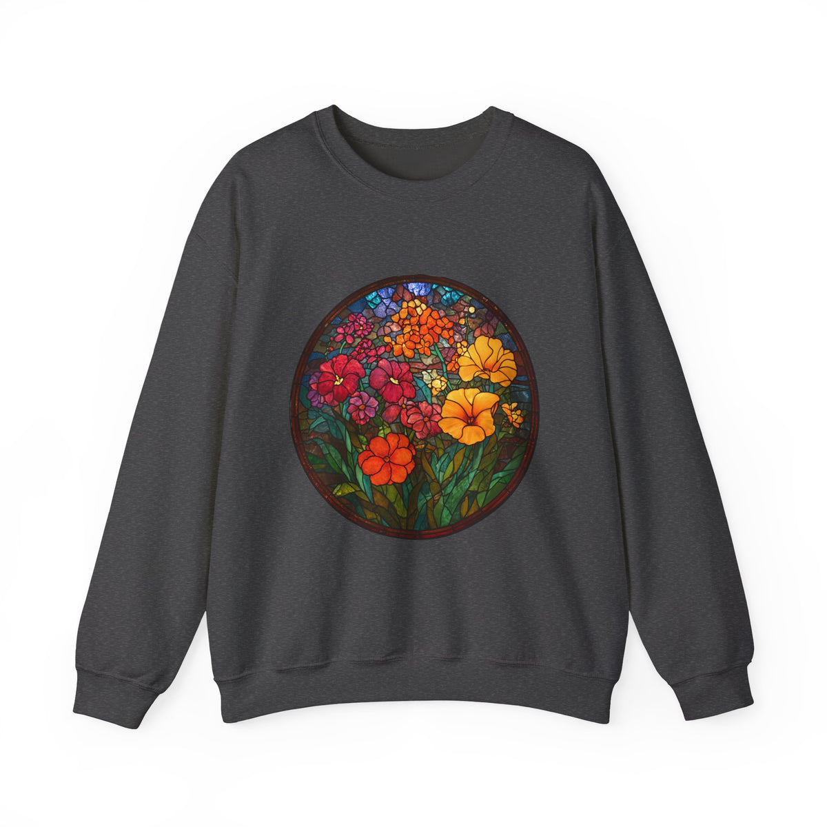 Stained Glass Floral Garden sweatshirt | Colorful Flower Circle Art