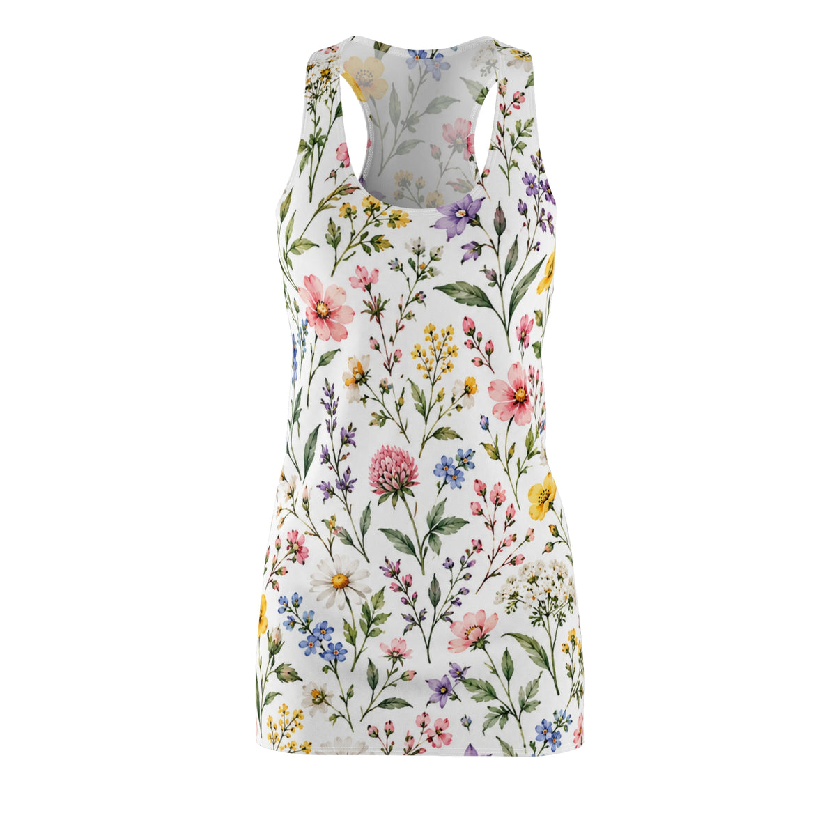 Floral Meadow Racerback Dress — All-Over Watercolor Wildflower Print
