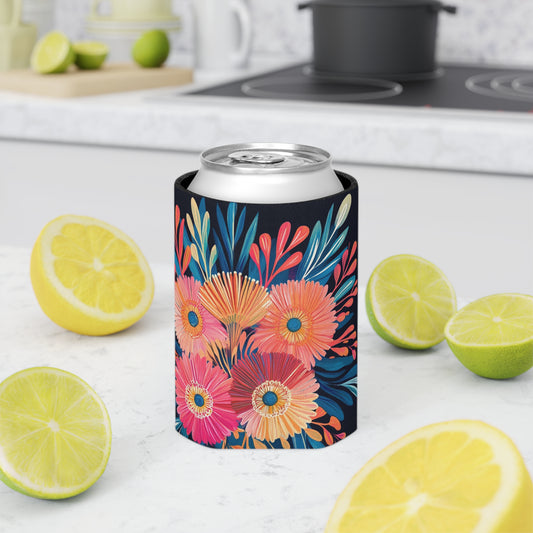 Floral Can Cooler, Insulated Beverage Holder, Summer Drink Sleeve, Flower Print Beer Hugger, Botanical Pattern Slim Can Insulator