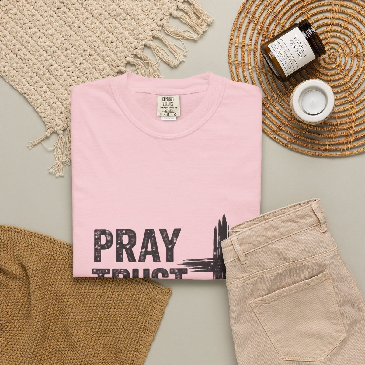 Prayer Trust Wait Repeat T-Shirt — Christian Faith Cross Graphic Tee