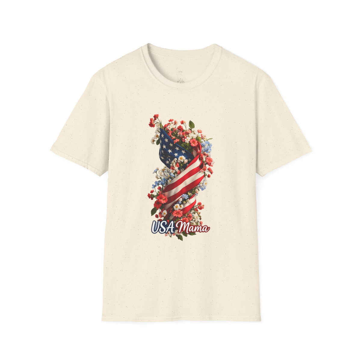 USA Mama T-Shirt | American Flag Floral Design, Patriotic Mom Tee