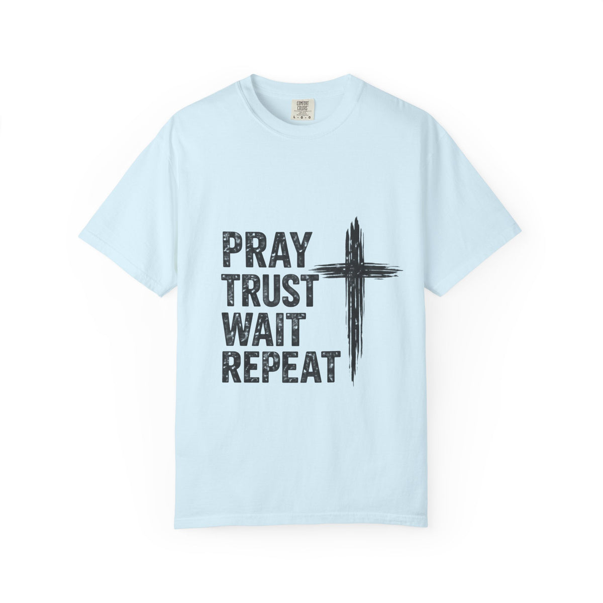 Prayer Trust Wait Repeat T-Shirt — Christian Faith Cross Graphic Tee