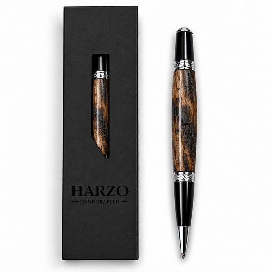 Kentucky Bourbon Barrel Pen & Stand Set | Handmade White Oak Ballpoint Pen | Authentic Whiskey Barrel Wood Desk Pen Holder | Full Set