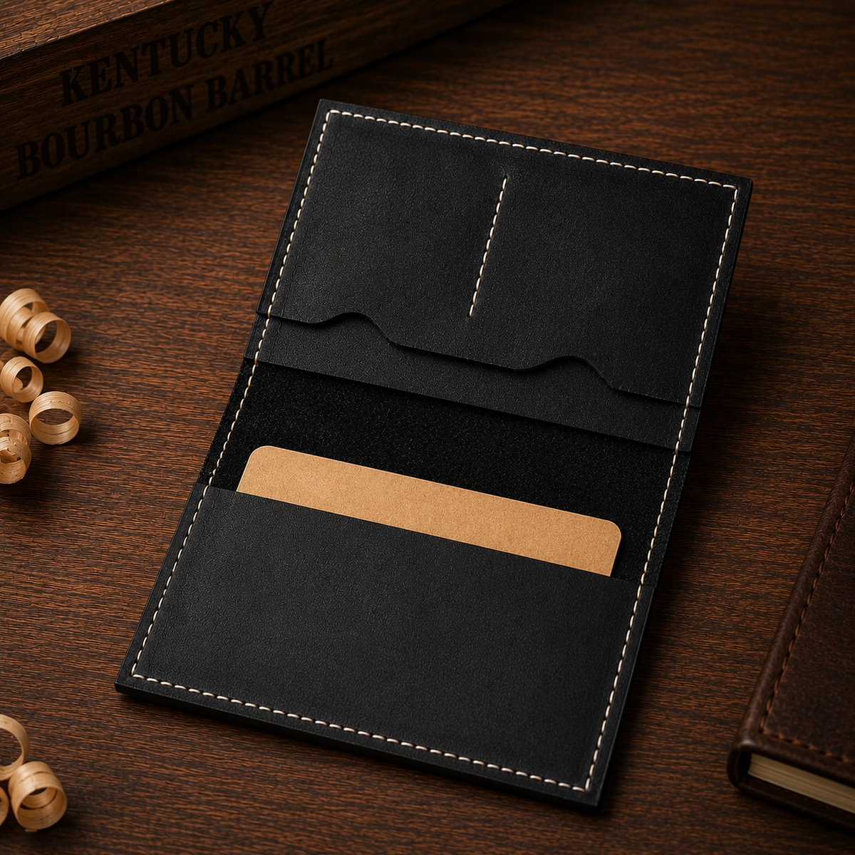 HARZO Black Leather Field Notes Journal Wallet – Handmade 4¼×6¼" Notebook Cover with 3 Inserts
