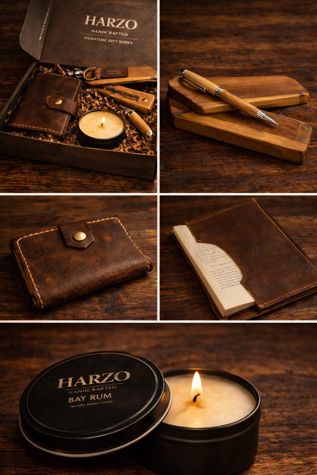The Executive – Premium Leather Field Journal Wallet, Handcrafted Luxury Pen & Case, Beeswax Candle, Wooden Lighter & Secret Compartment Keychain Gift Set