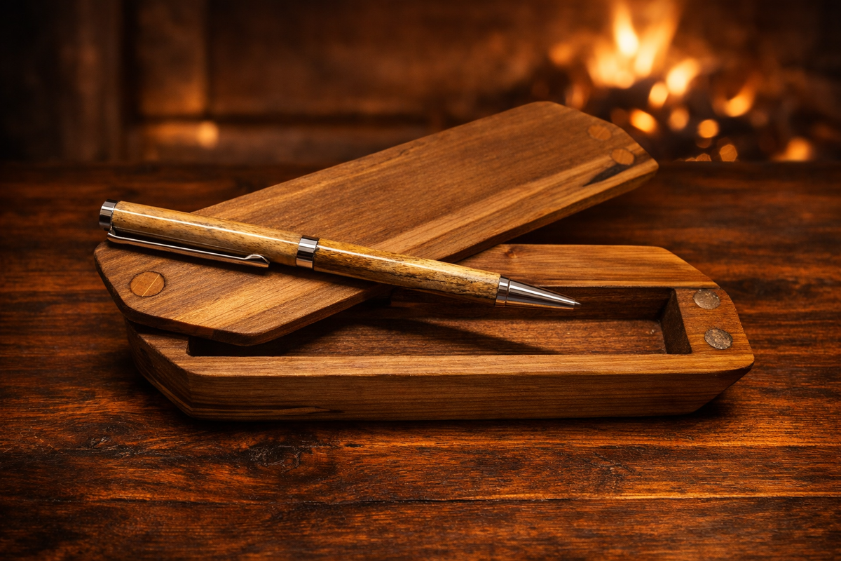 The Executive – Premium Leather Field Journal Wallet, Handcrafted Luxury Pen & Case, Beeswax Candle, Wooden Lighter & Secret Compartment Keychain Gift Set