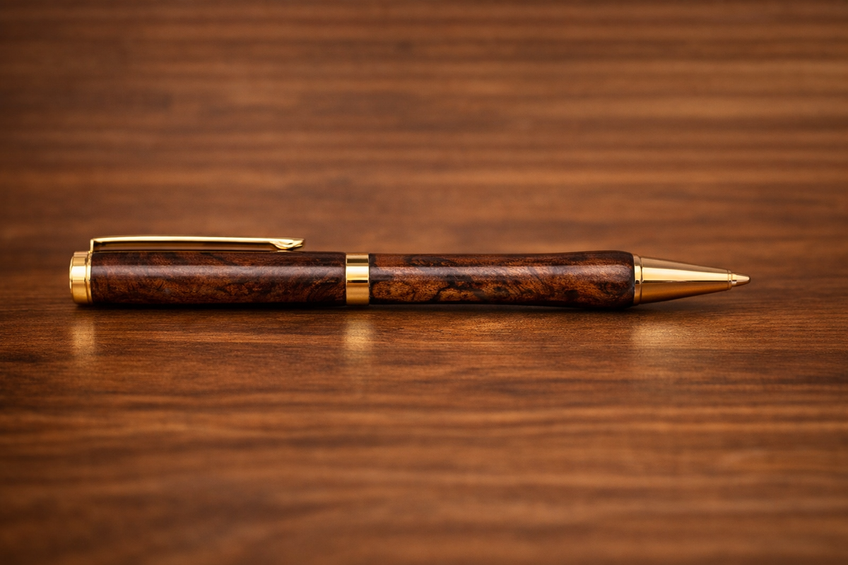 Handcrafted Walnut Burl Ink Pen and Mahogany Case