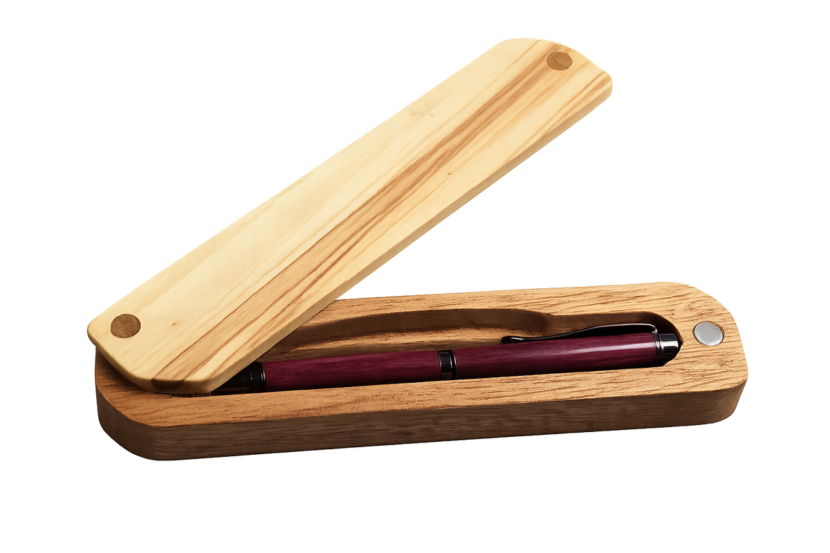 Purpleheart Wood Pen with Two‑Tone Wooden Case — Handcrafted by HARZO in USA