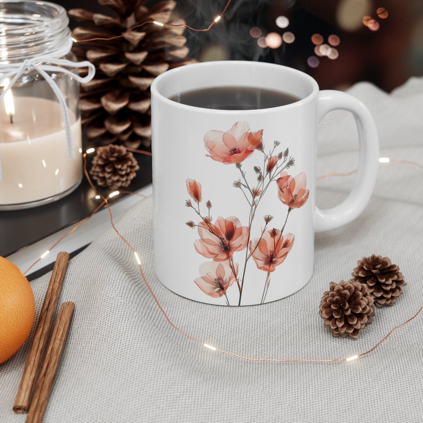 Watercolor Wildflower Mug: Transparent Floral Ceramic Coffee Cup