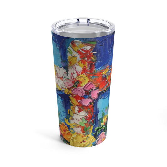 Monet Style Cross and Flowers Tumbler 20oz