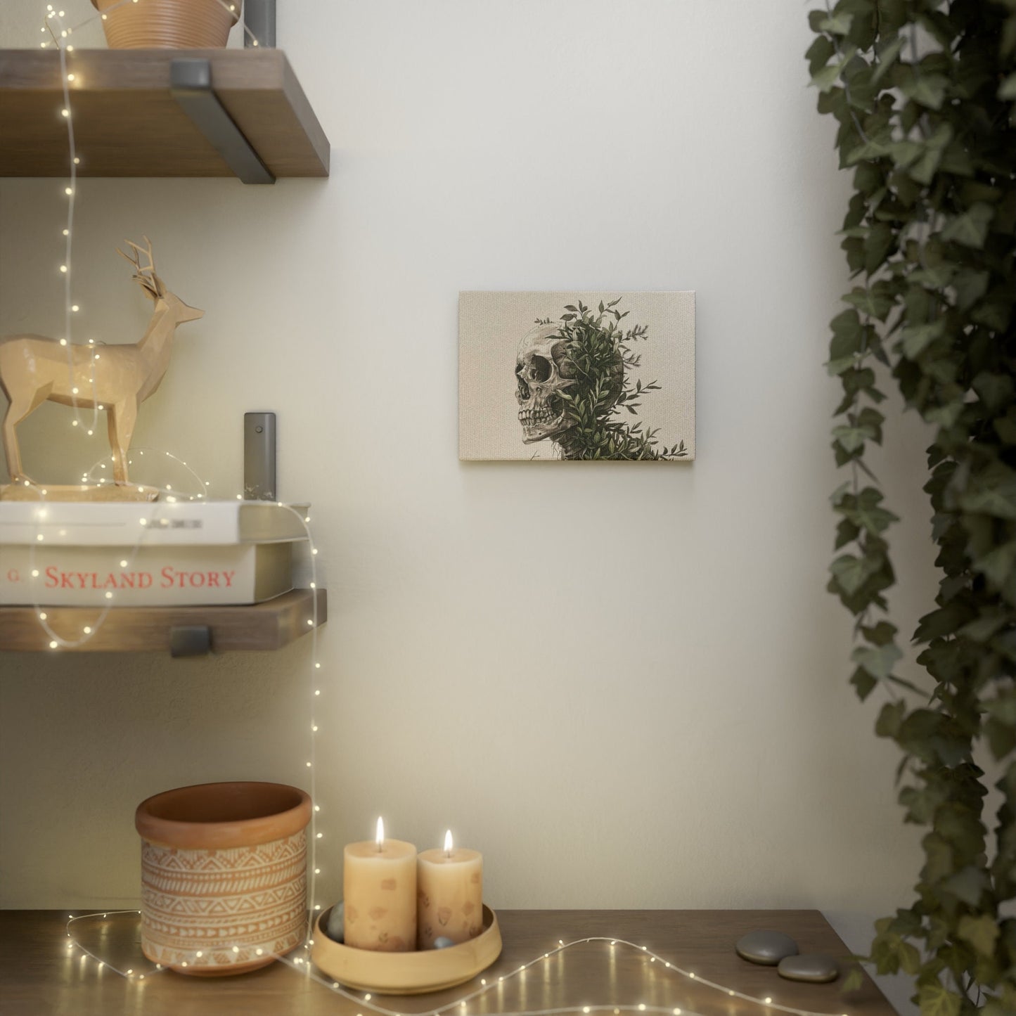 Nature Wins Canvas Photo Tile - Skull and Plant