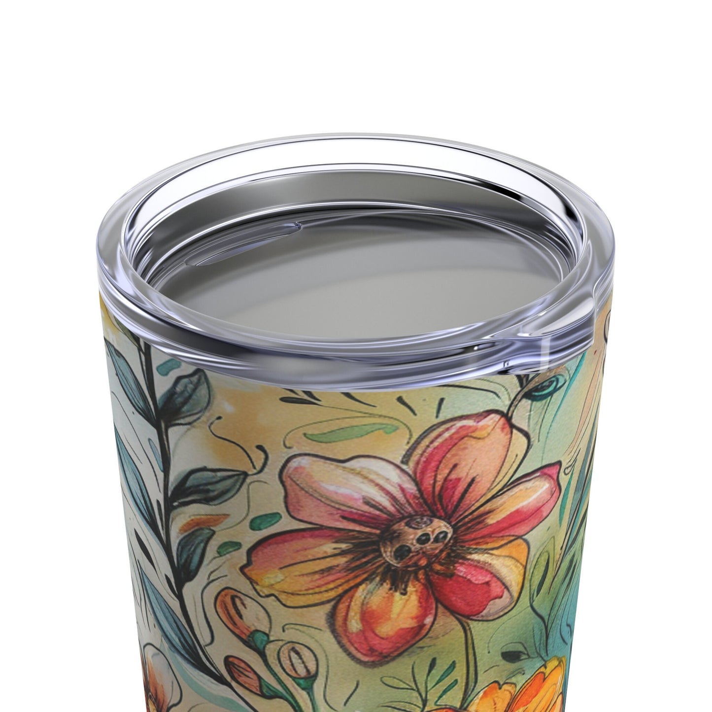 Whimsical Flowers and Cross Tumbler 20oz