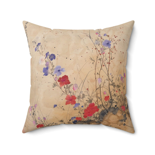 Japanese Wildflowers on a Spun Polyester Square Pillow