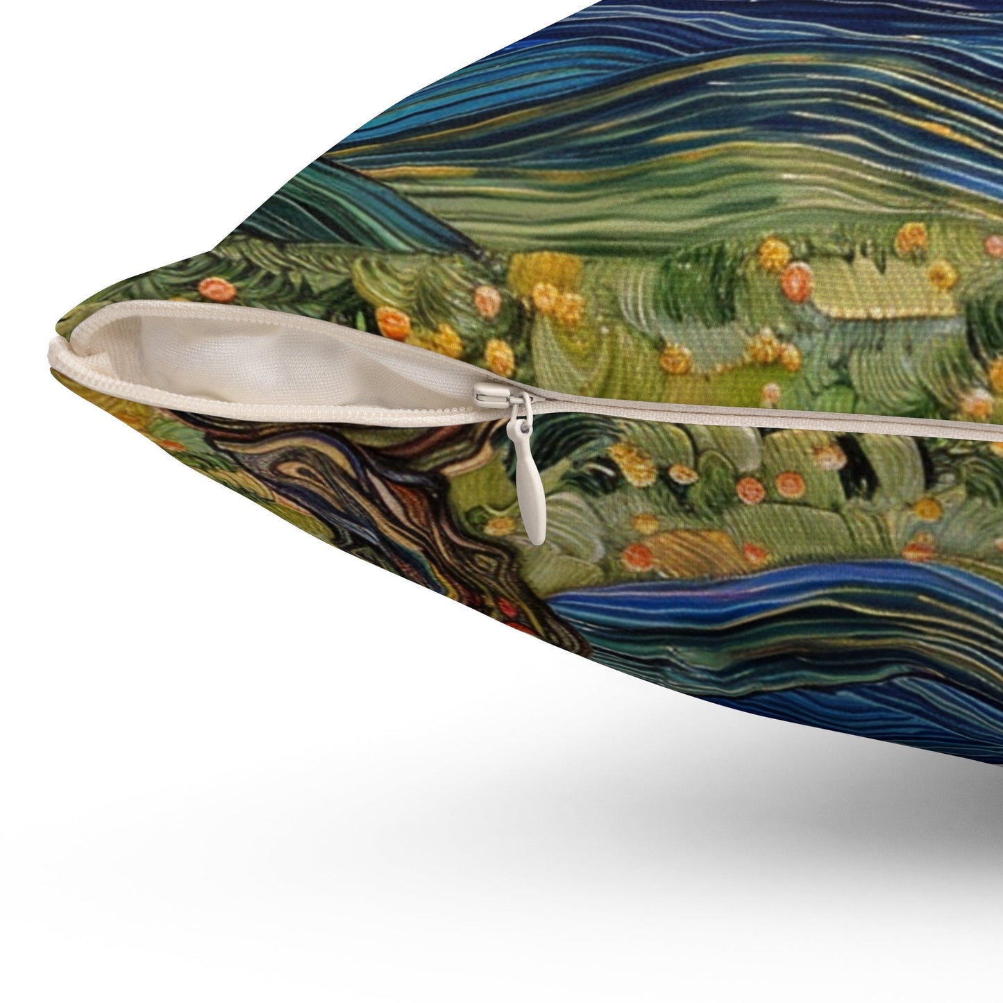 Tree Painting with Flowers on a Spun Polyester Square Pillow