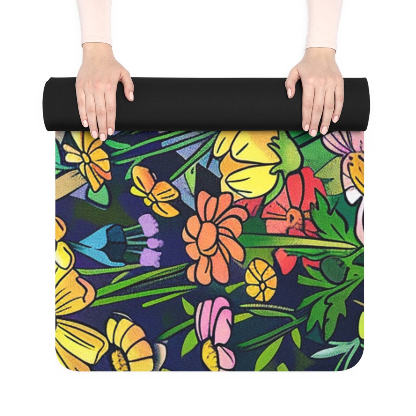 Comic Book Floral Rubber Yoga Mat - Flowers