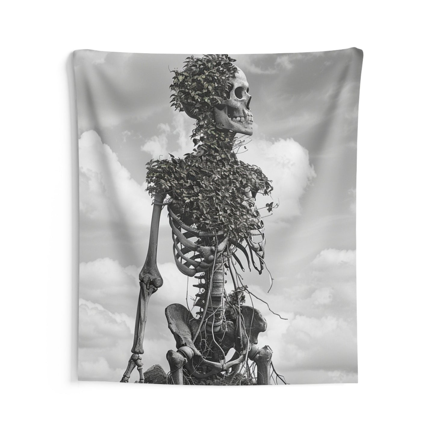 Gothic Elegance: Skeleton and Plant Indoor Wall Tapestries