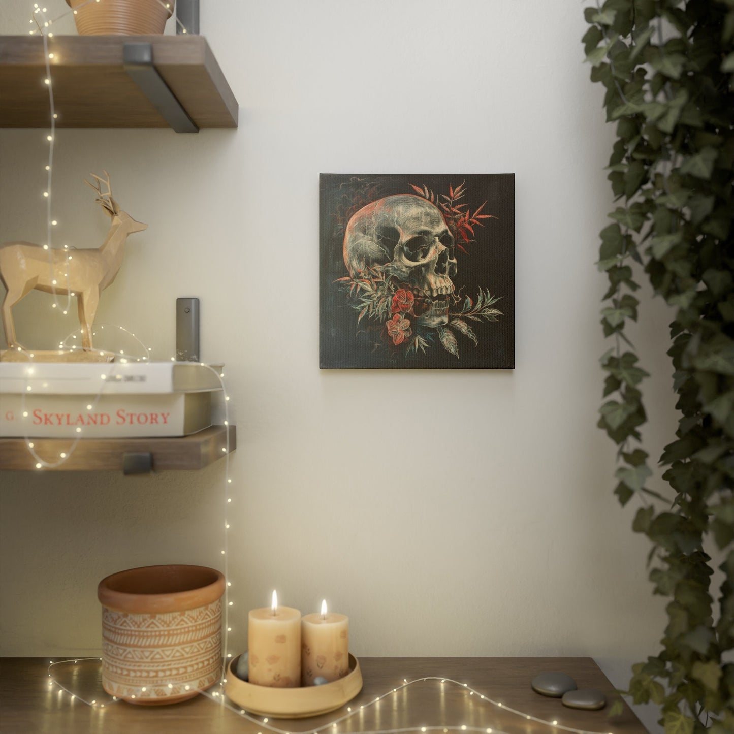 Nature Wins Canvas Photo Tile - Skull and Plant